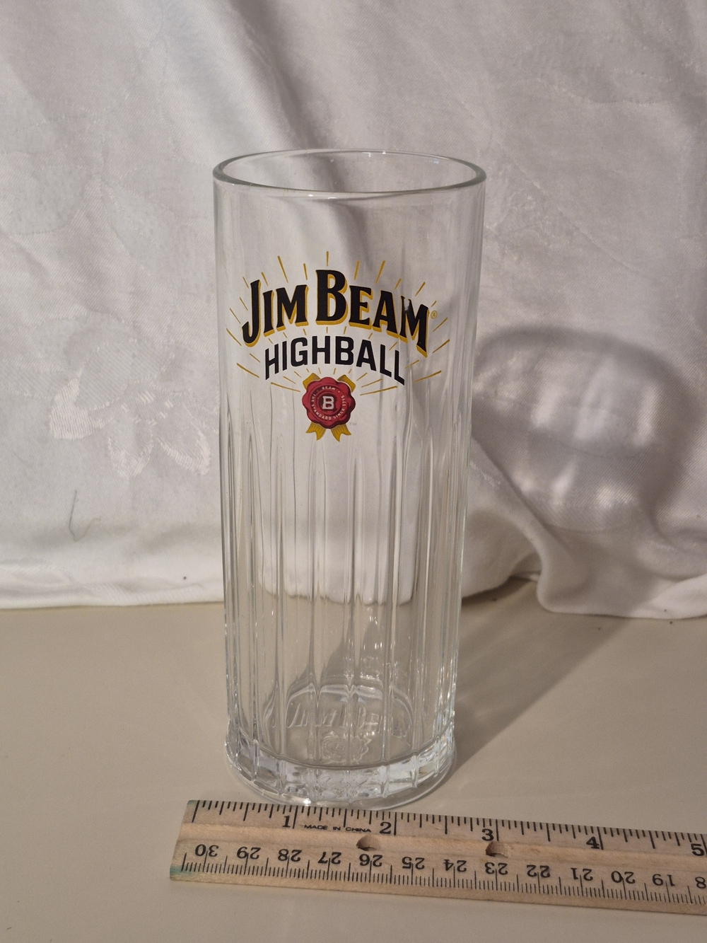 Jim Beam Highball Glass - Clear with Gold and Red Logo